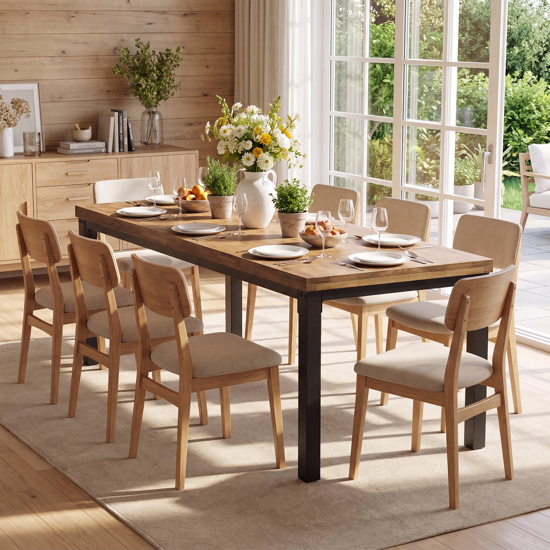 70.9" Solid Wood Dining Table, Farmhouse Kitchen Table with Thick Tabletop for 4-8 People