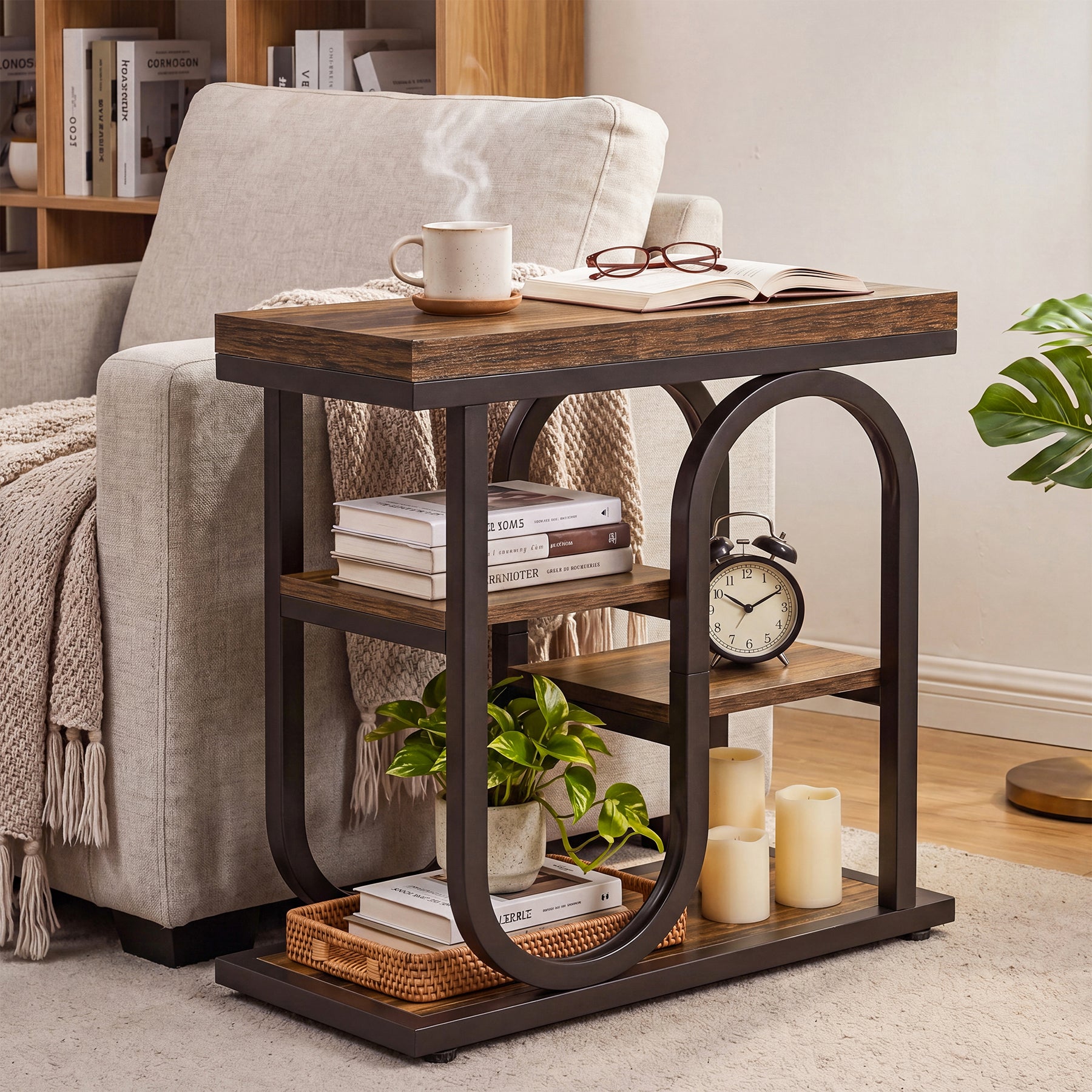23.6" Narrow End Table, 4-Tier Side Table Nightstand for Living Room
