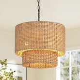 3-Light Light Fixture, Hand-Woven Rattan Pendant Light With Adjustable Height 3