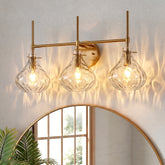 3-Light Vanity Light, Bathroom Light Fixtures with Water Ripple Glass Shades 3