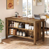 3-Tier Home Bar Table Unit, 59" Counter Height Pub Table with Storage Shelves 3