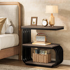 3-Tier Vintage Nightstand, Narrow Bedside Stand with Metal Frame