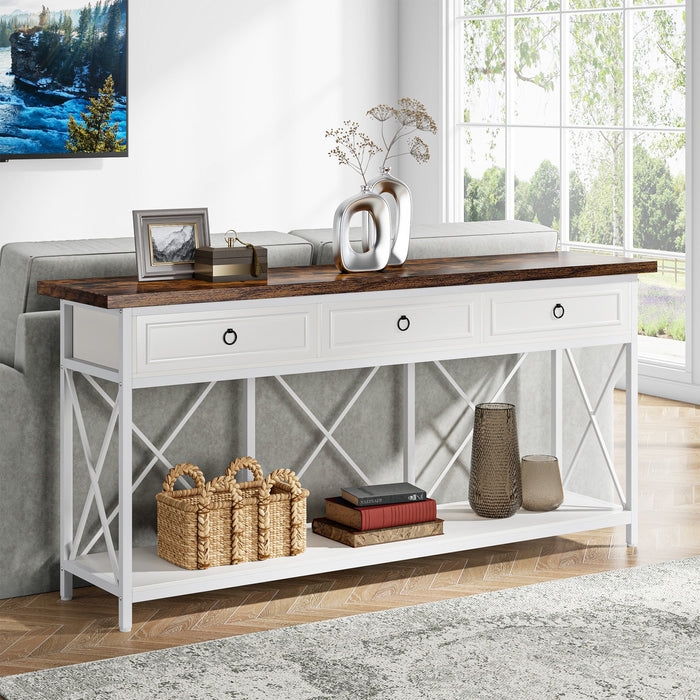 3 - Drawer Console Table, 70.8" Sofa Foyer Table with Storage Shelf Tribesigns