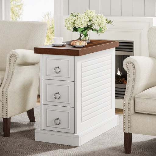 3 - Drawer End Table, Farmhouse Sofa Side Table with Thicken Pedestal Tribesigns