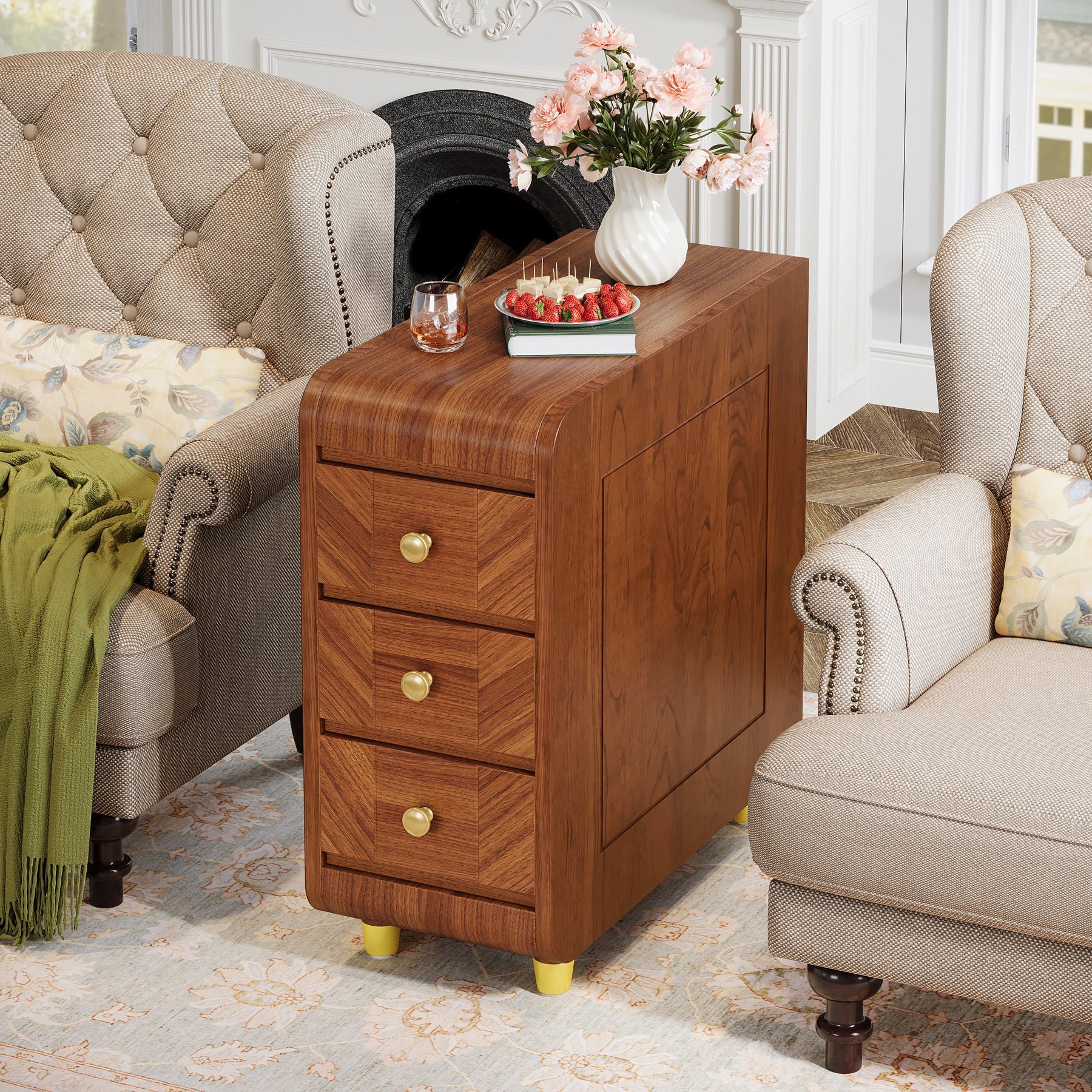 Tribesigns 3-Drawer End Table, Small Classic Sofa Side table
