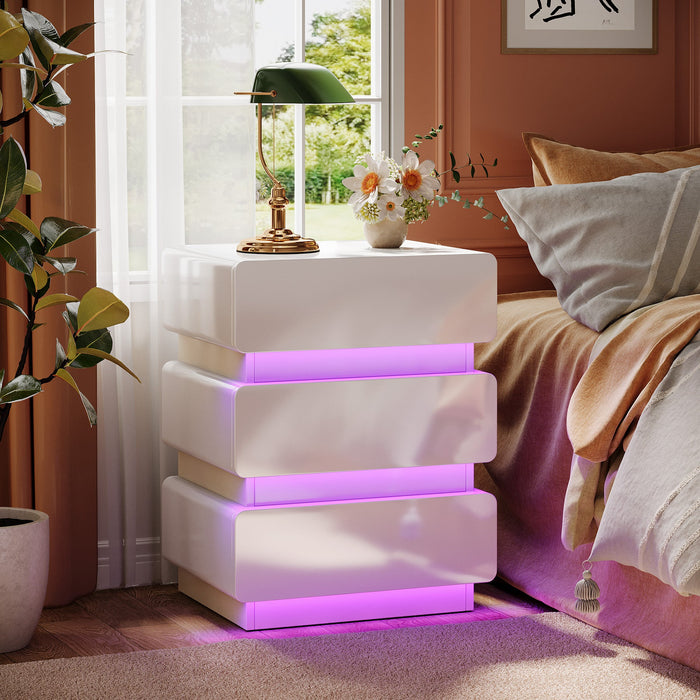 3 - Drawer Nightstand, Bedside End Table with Storage and LED Tribesigns