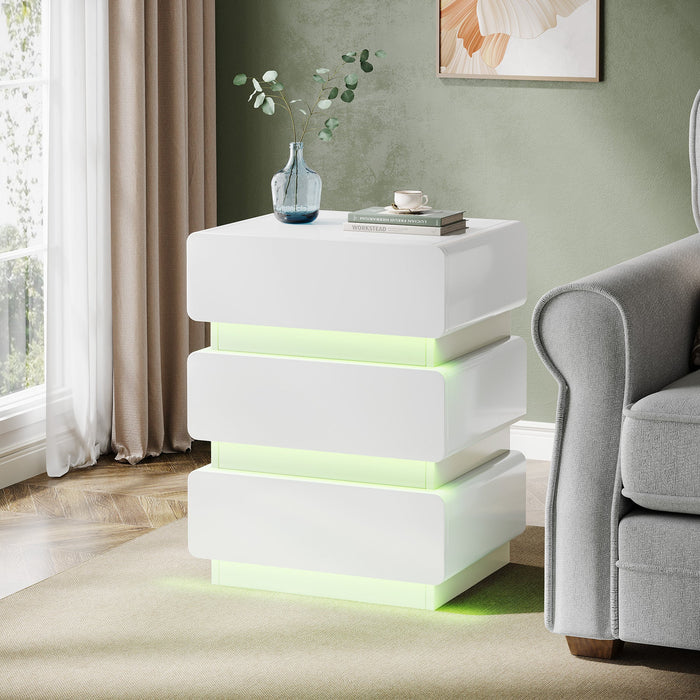 3 - Drawer Nightstand, Bedside End Table with Storage and LED Tribesigns