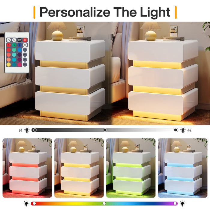 3 - Drawer Nightstand, Bedside End Table with Storage and LED Tribesigns