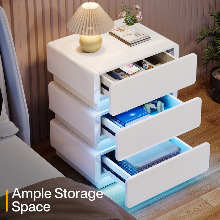 3 - Drawer Nightstand, Bedside End Table with Storage and LED Tribesigns