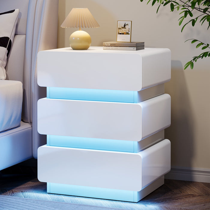 3 - Drawer Nightstand, Bedside End Table with Storage and LED Tribesigns