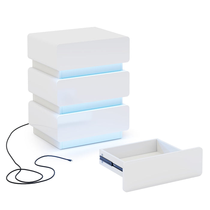 3 - Drawer Nightstand, Bedside End Table with Storage and LED Tribesigns