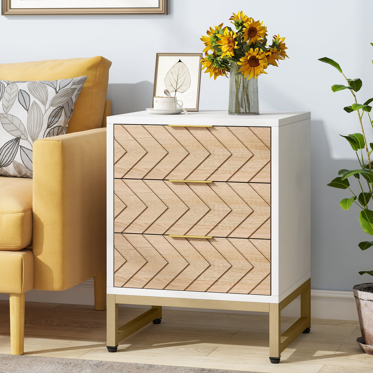 Tribesigns Nightstand Modern Bedside End Table with 3 Storage Drawers ...