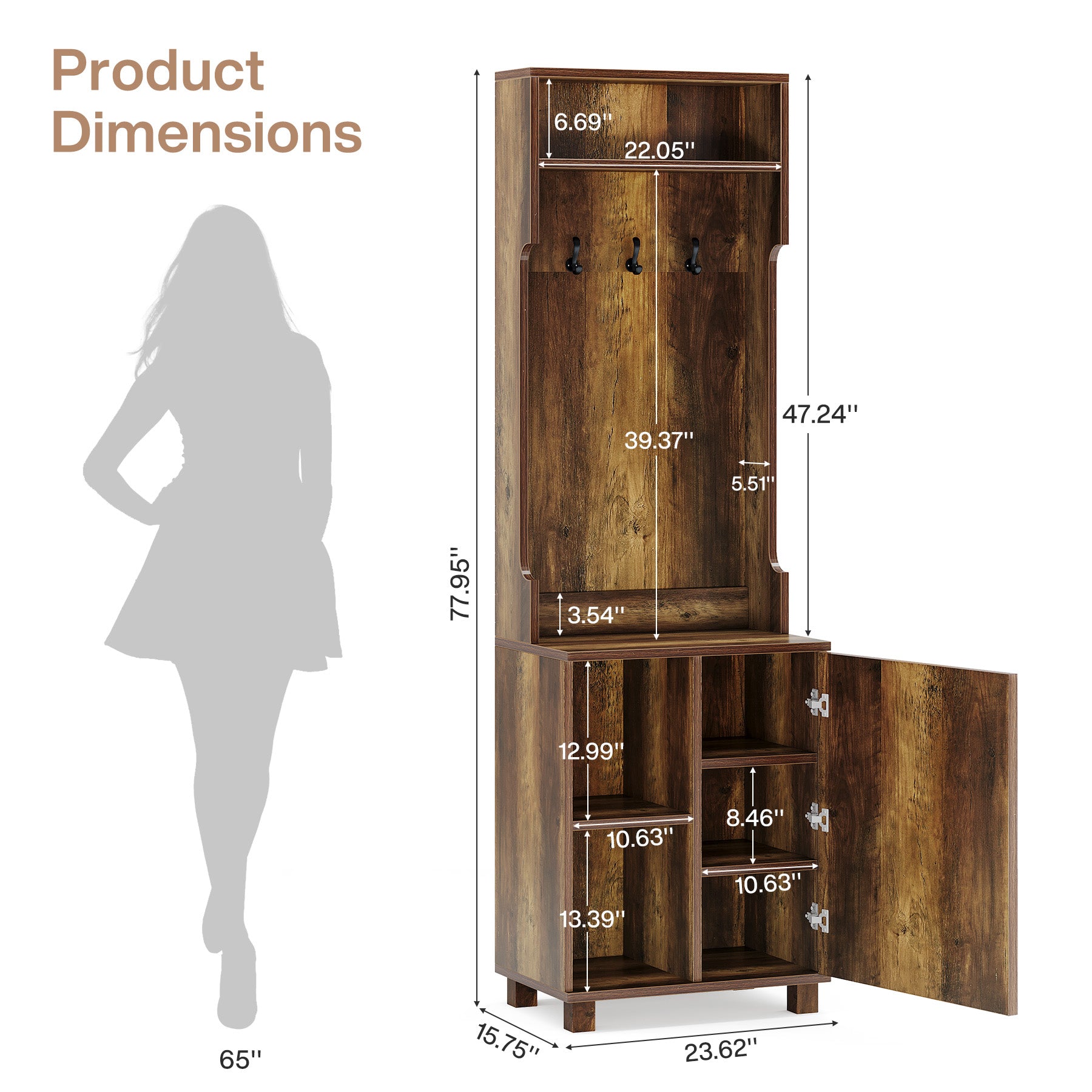 3-in-1 Hall Tree, Farmhouse Shoe Cabinet with Coat Rack