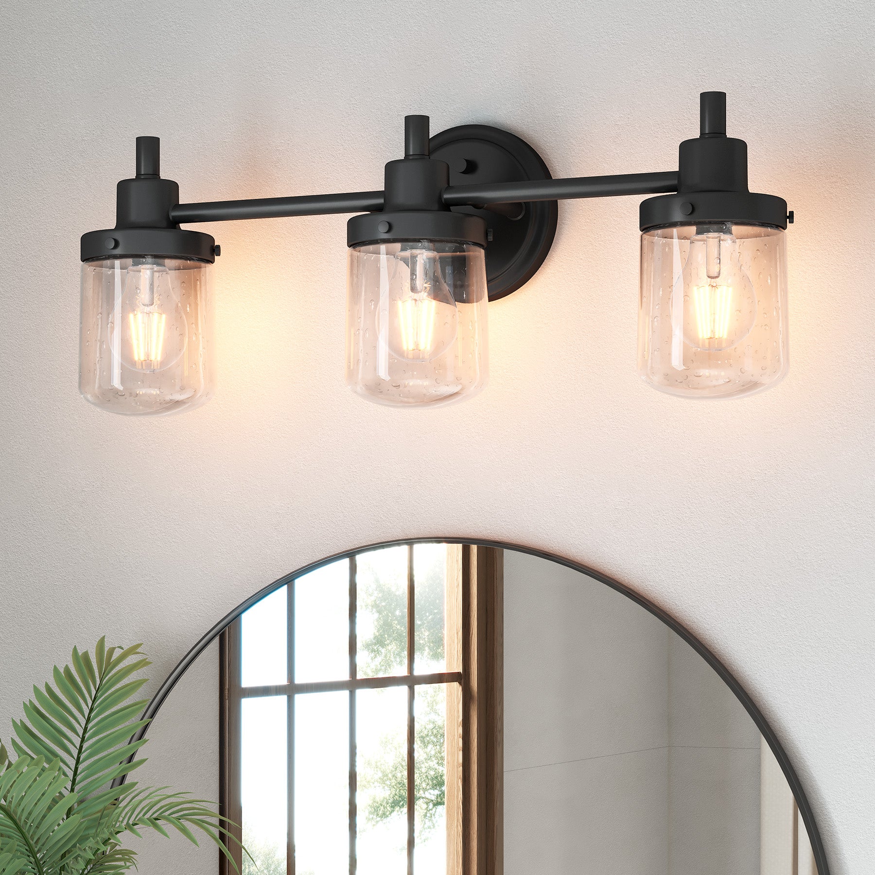 3-light Vanity Light, Bathroom Wall Lighting With Seeded Glass Shades