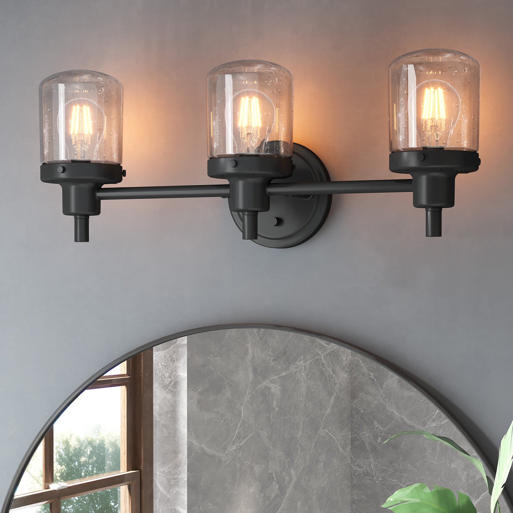 3-light Vanity Light, Bathroom Wall Lighting With Seeded Glass Shades