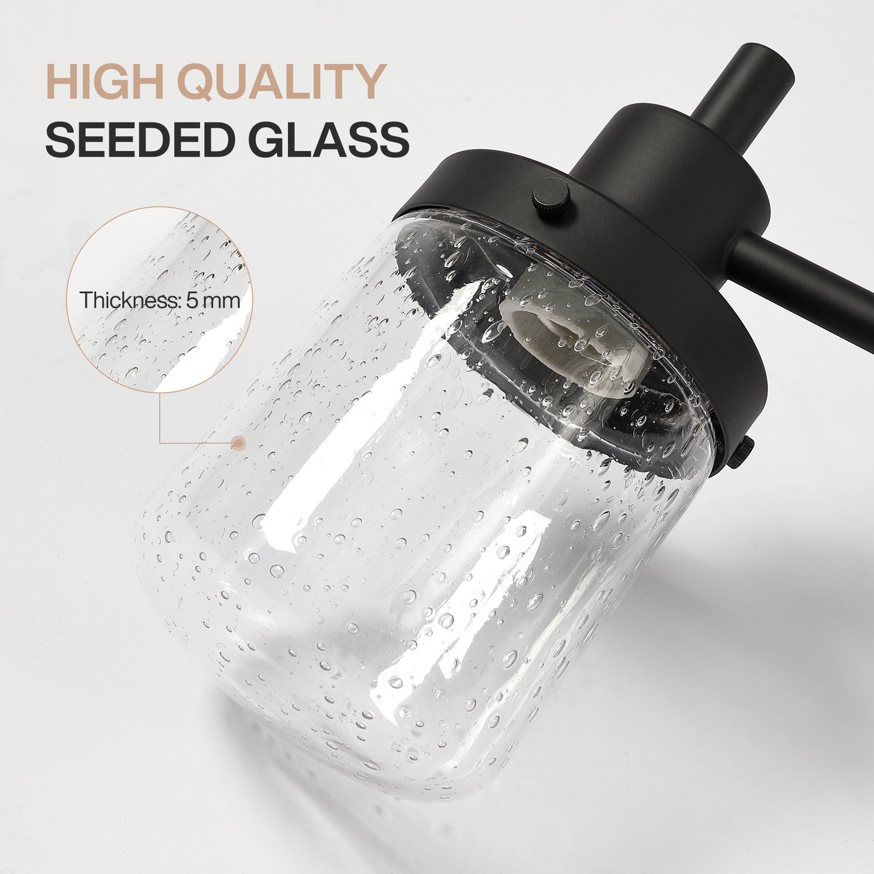 3-light Vanity Light, Bathroom Wall Lighting With Seeded Glass Shades