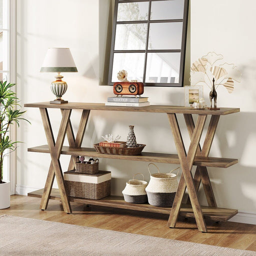 3 - Tier Console Table, Farmhouse Hallway Table with Storage Shelves Tribesigns