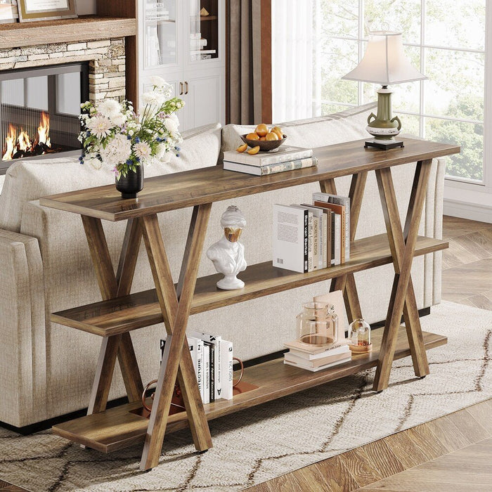 3 - Tier Console Table, Farmhouse Hallway Table with Storage Shelves Tribesigns