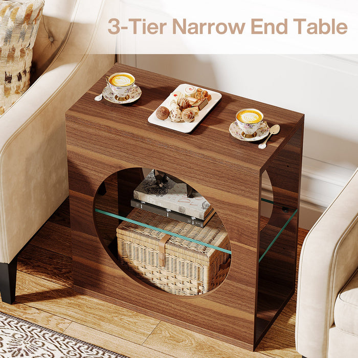 3 - Tier End Table, Modern Side Table with Adjustable Glass Storage Shelf Tribesigns