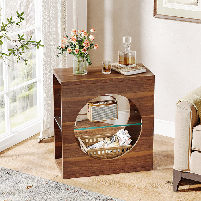 3 - Tier End Table, Modern Side Table with Adjustable Glass Storage Shelf Tribesigns