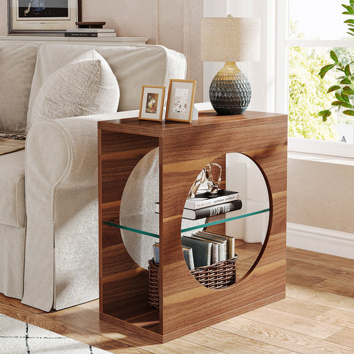 3 - Tier End Table, Modern Side Table with Adjustable Glass Storage Shelf Tribesigns