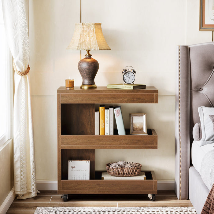 3 - Tier End Table, Rolling Side Table Sofa Snack Table With Storage Tribesigns