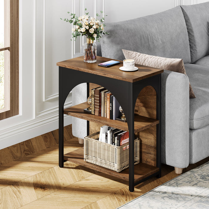 3 - Tier End Table, Wood Side Table Nightstand with Geometric Frame Tribesigns