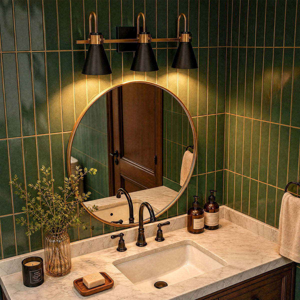 Tribesigns 3-Light Bathroom Vanity Light Black Gold Wall Sconce E12 Base
