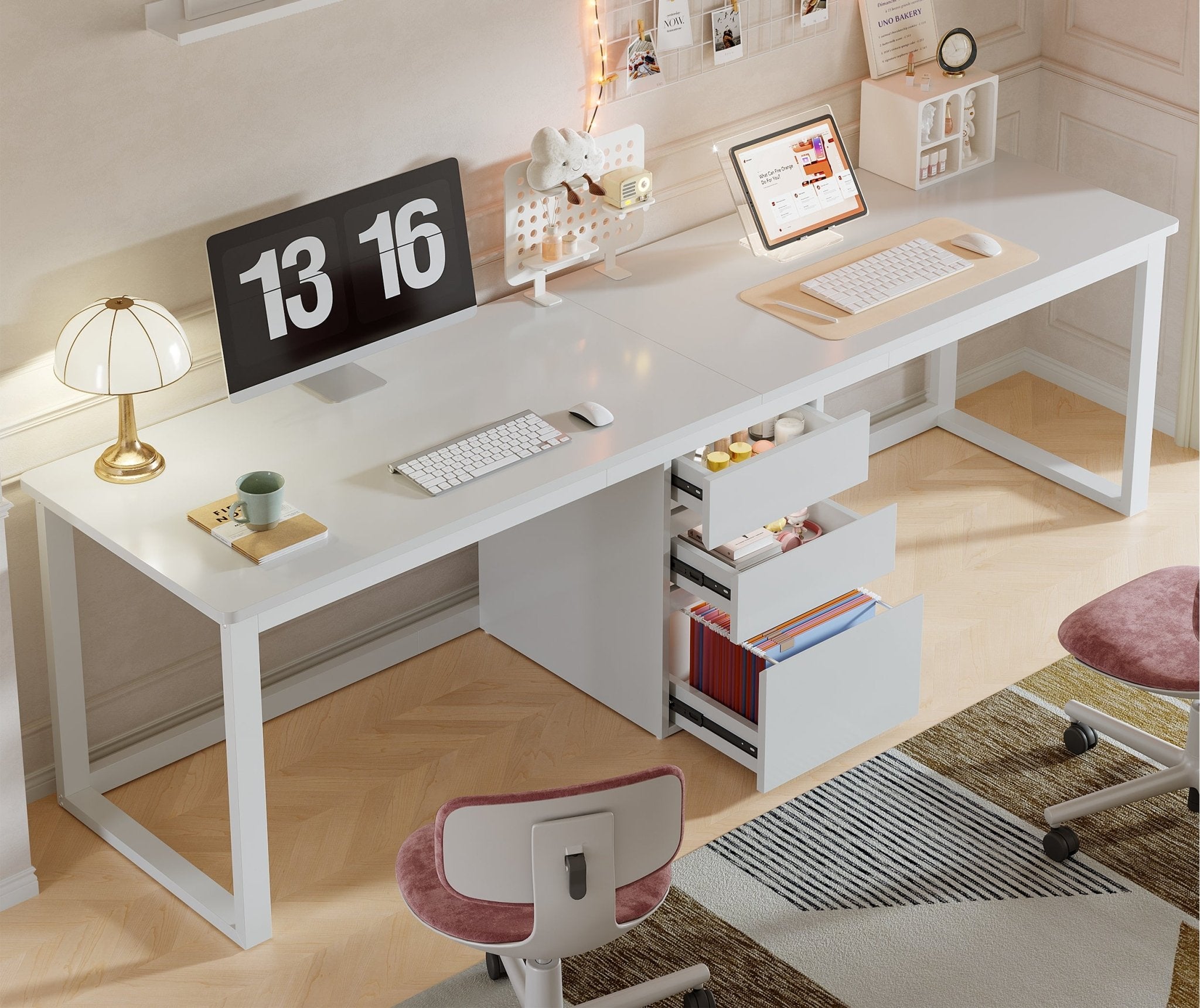 78.7" Two Person Desk, Modern Double Computer Office Desk with 3 Drawers