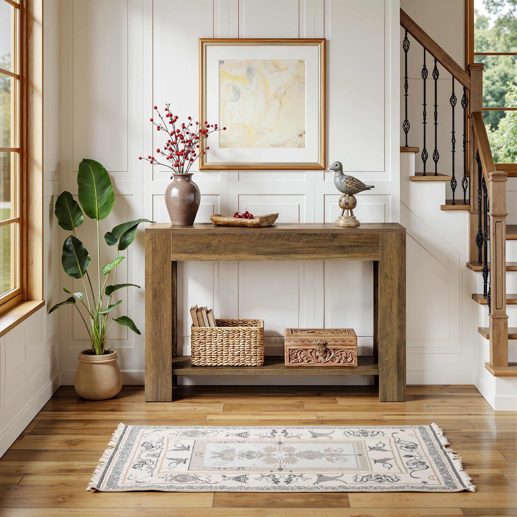 41.3” Farmhouse Console Table with 2-Tier Shelf, Narrow Entryway Sofa Table with Storage