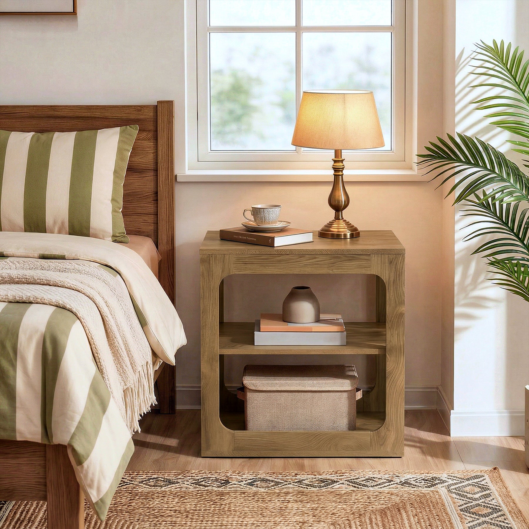 3-Tier End Table with Storage Shelves, Rustic Brown Side Table for Living Room and Bedroom