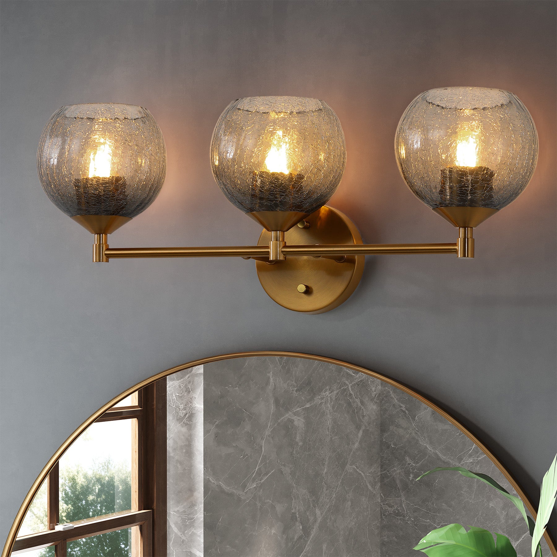 3-Light Bathroom Light Fixtures, Modern Wall Sconce Vanity Light with Grey Glass Shade (Bulbs Not Included)