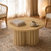 31.5" Circle Coffee Table, Small Accent Center Table with Three-lobed Grille Base for Living Room 3