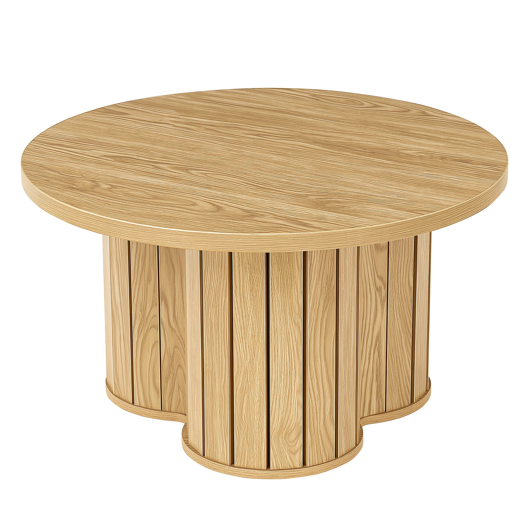 31.5" Circle Coffee Table, Small Accent Center Table with Three-lobed Grille Base for Living Room