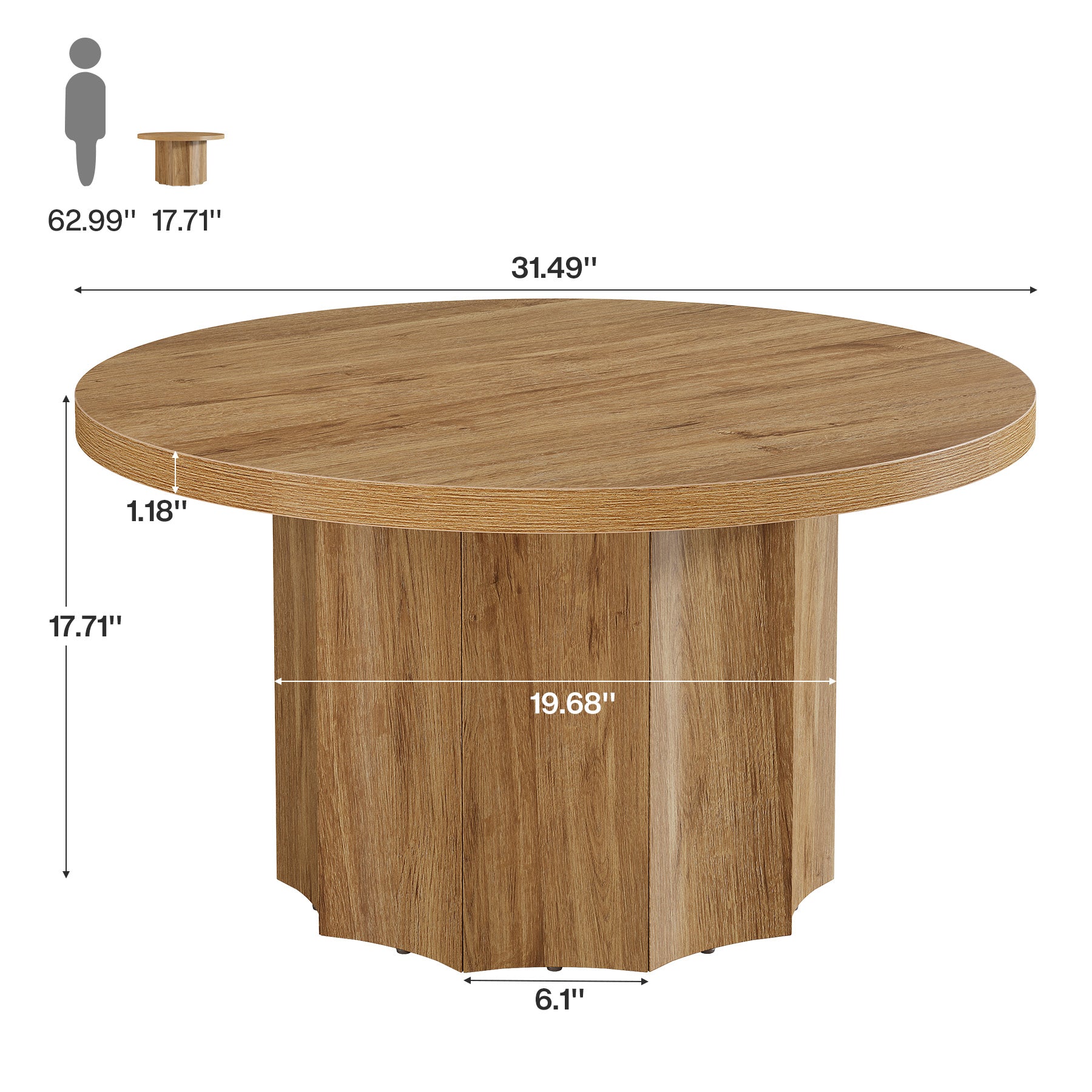 31.5" Coffee Table, Modern Center Table Accent Cocktail Tables with Fluted Base