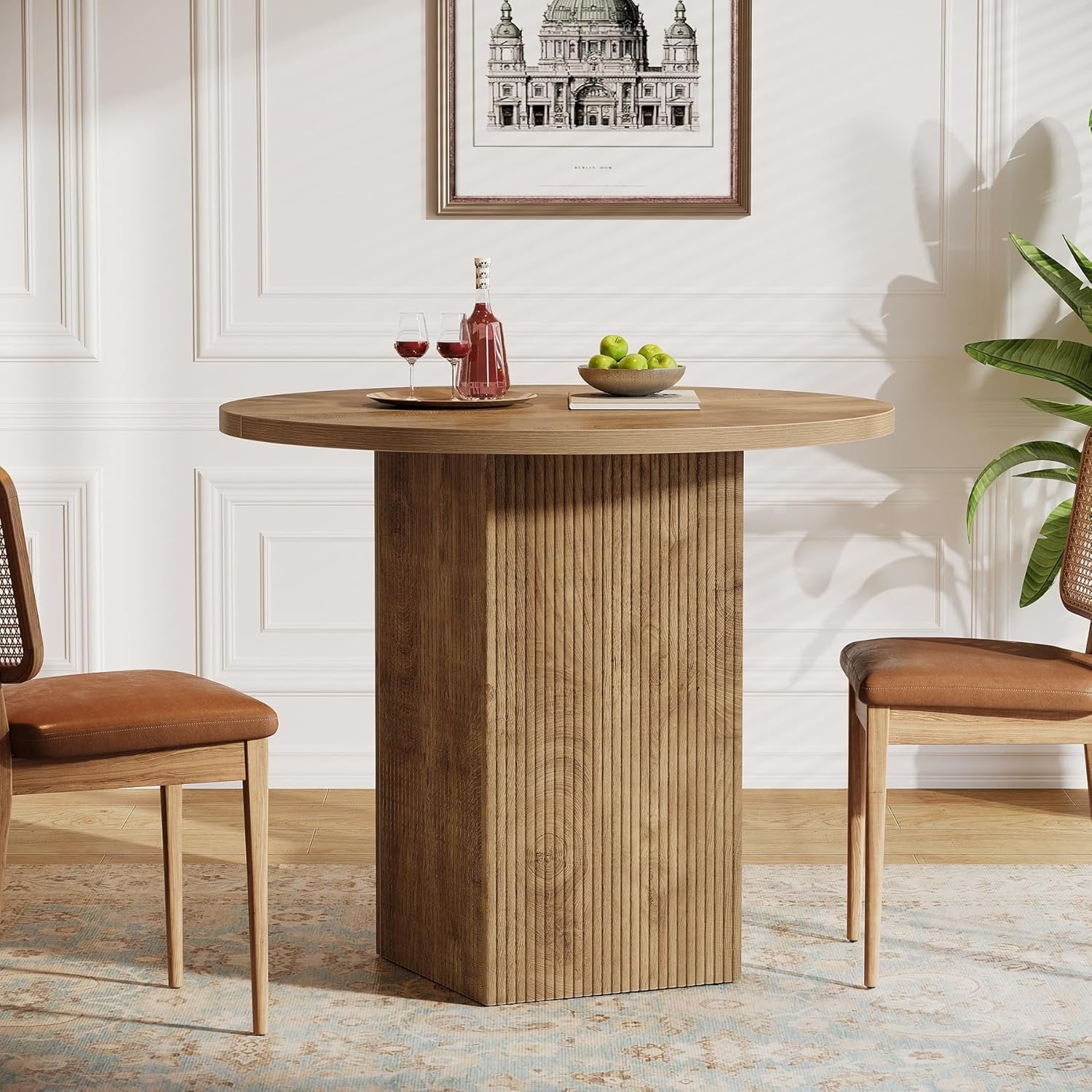 31.5" Dining Table, Circle Kitchen Dinner Table with Fluted Pedestal for 2