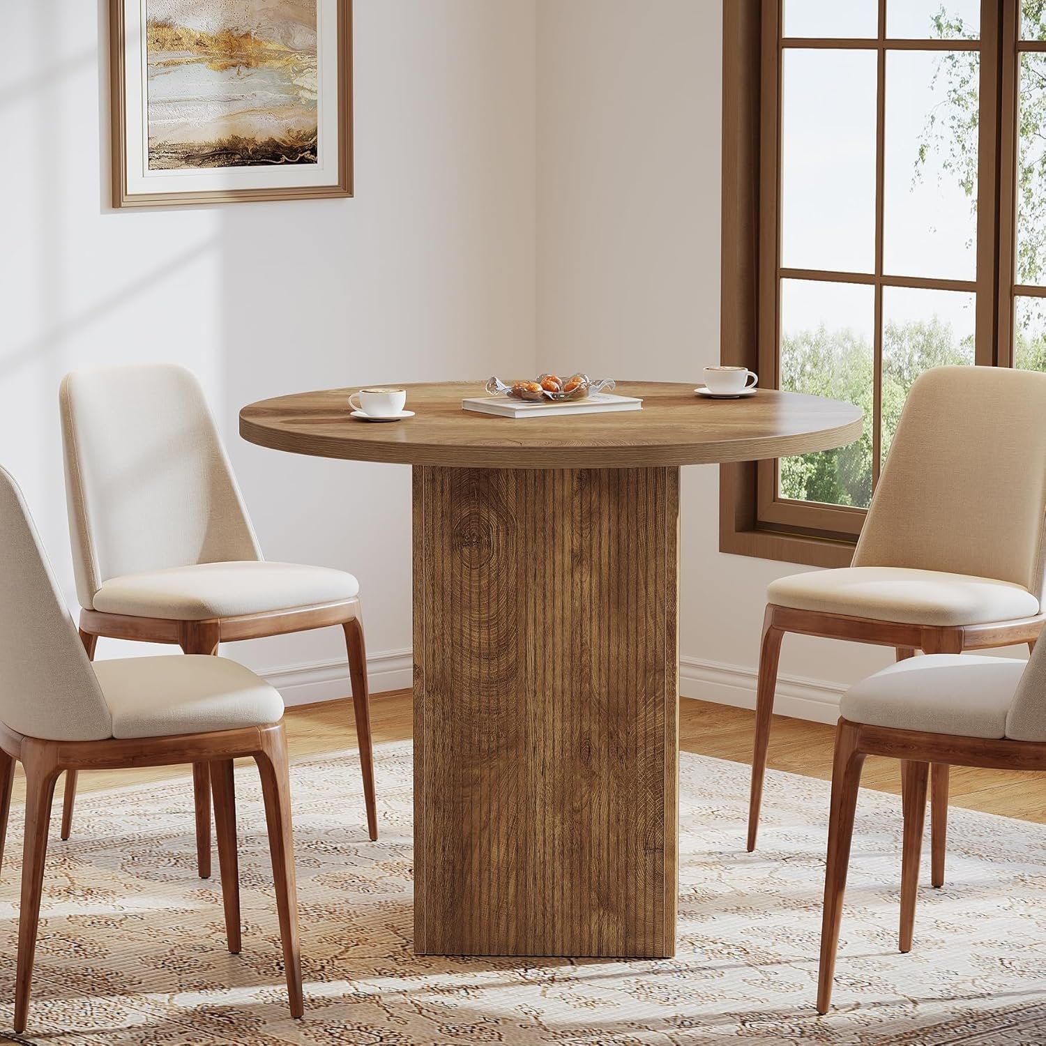 31.5" Dining Table, Circle Kitchen Dinner Table with Fluted Pedestal for 2