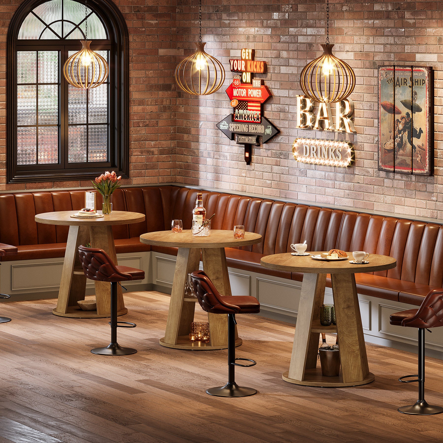 31.5" Dining Table, Modern Round Kitchen Table with Storage Shelf