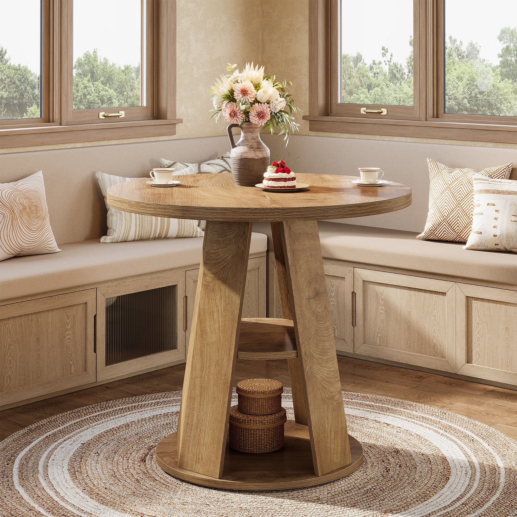 31.5" Dining Table, Modern Round Kitchen Table with Storage Shelf