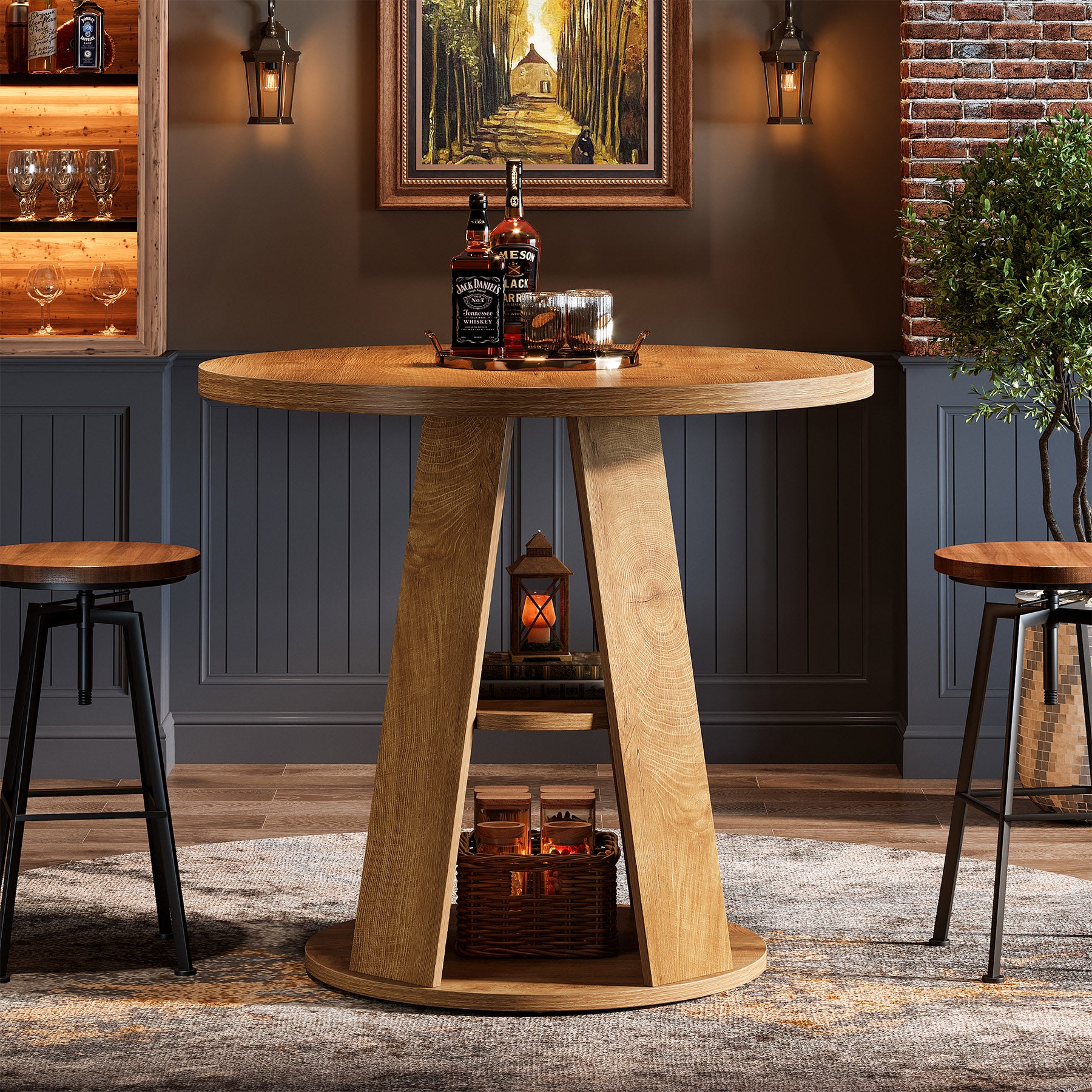 31.5" Dining Table, Modern Round Kitchen Table with Storage Shelf