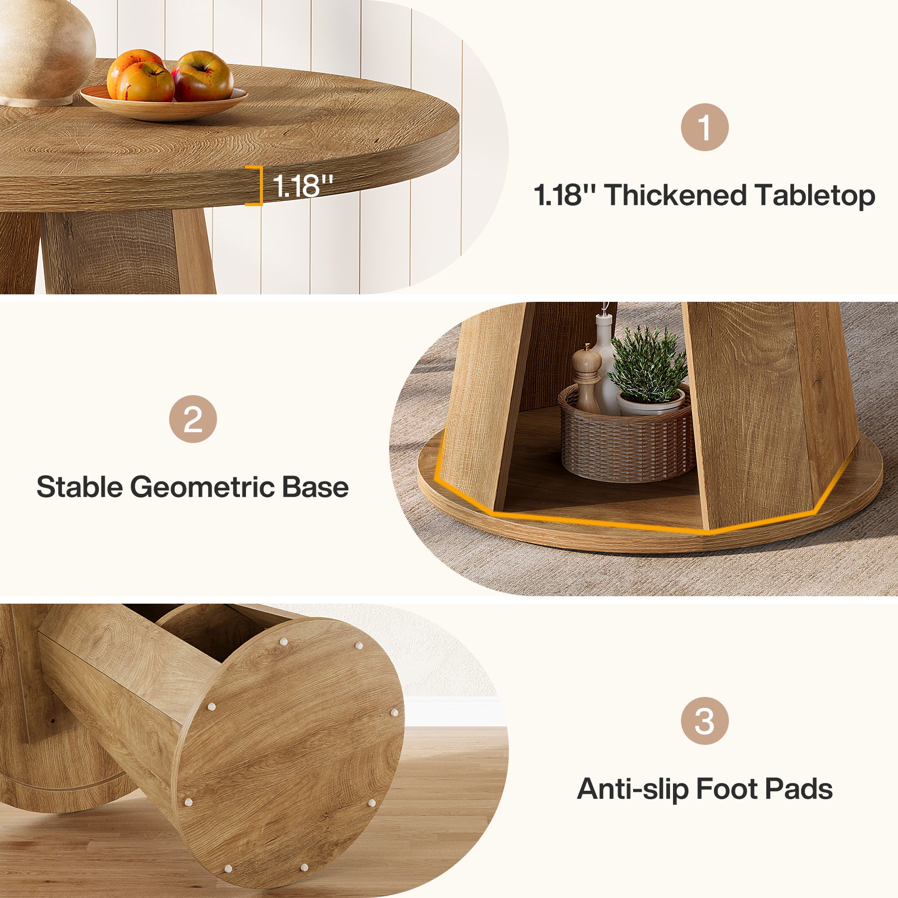 31.5" Dining Table, Modern Round Kitchen Table with Storage Shelf