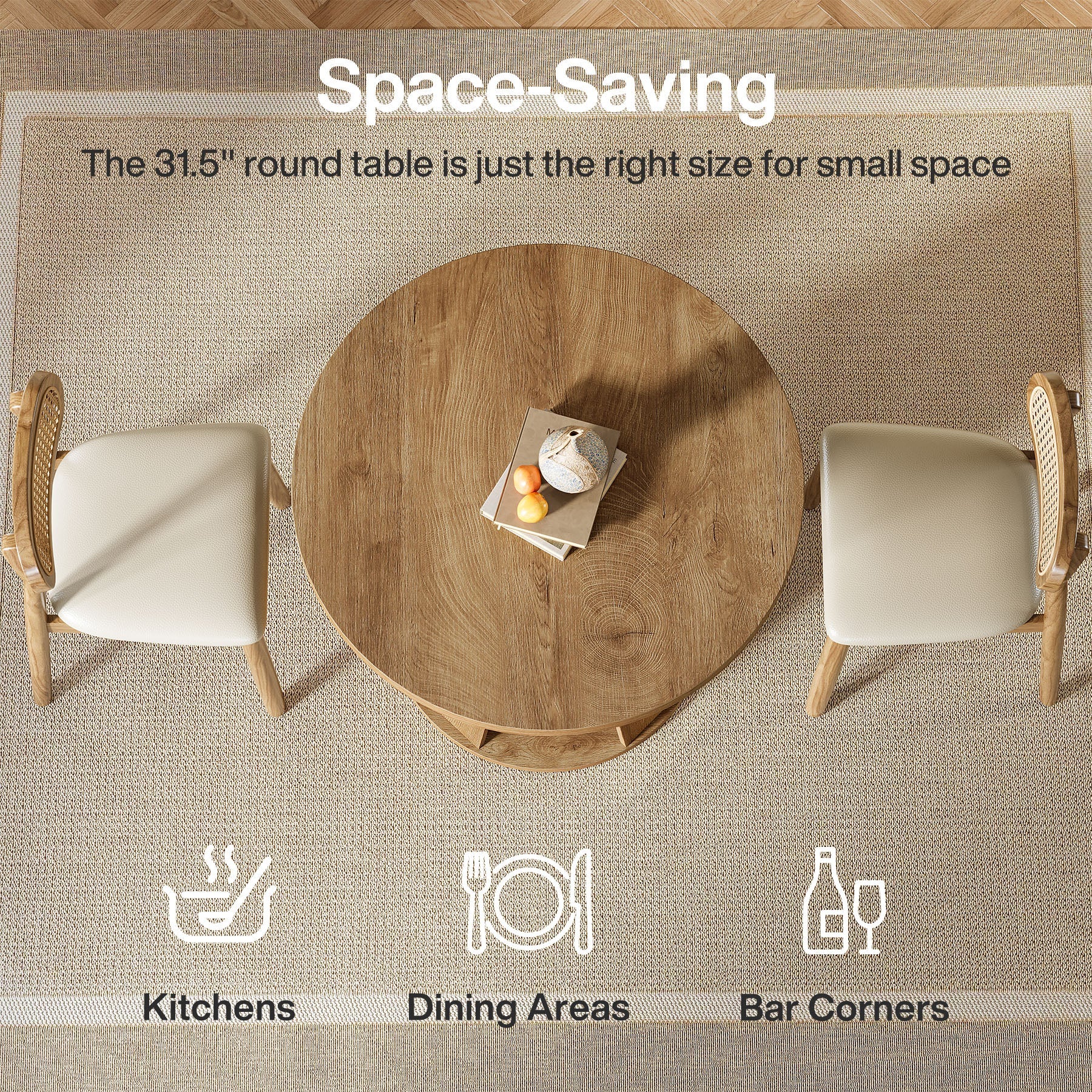 31.5" Dining Table, Modern Round Kitchen Table with Storage Shelf