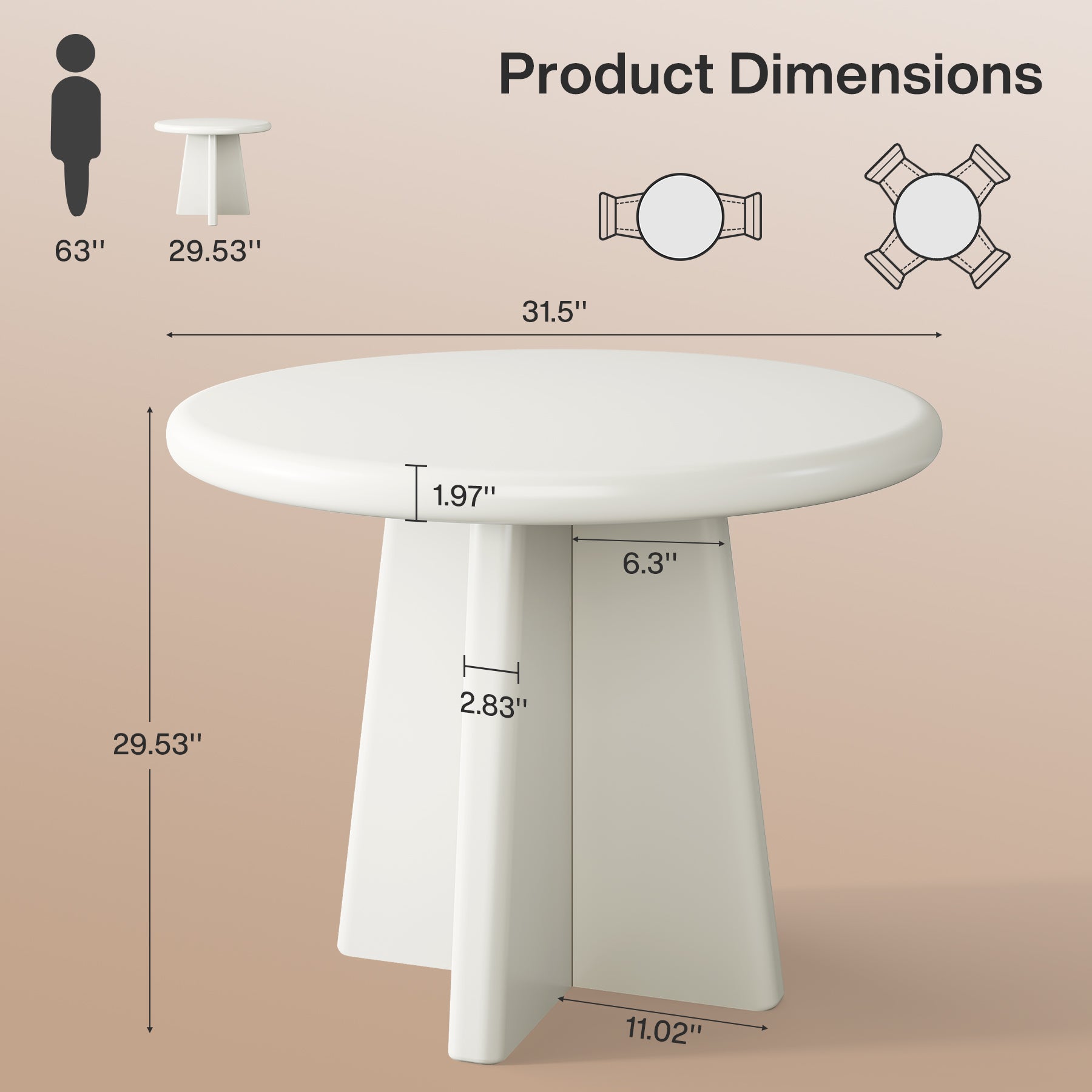 31.5" Dining Table, Round Kitchen Dinner Table