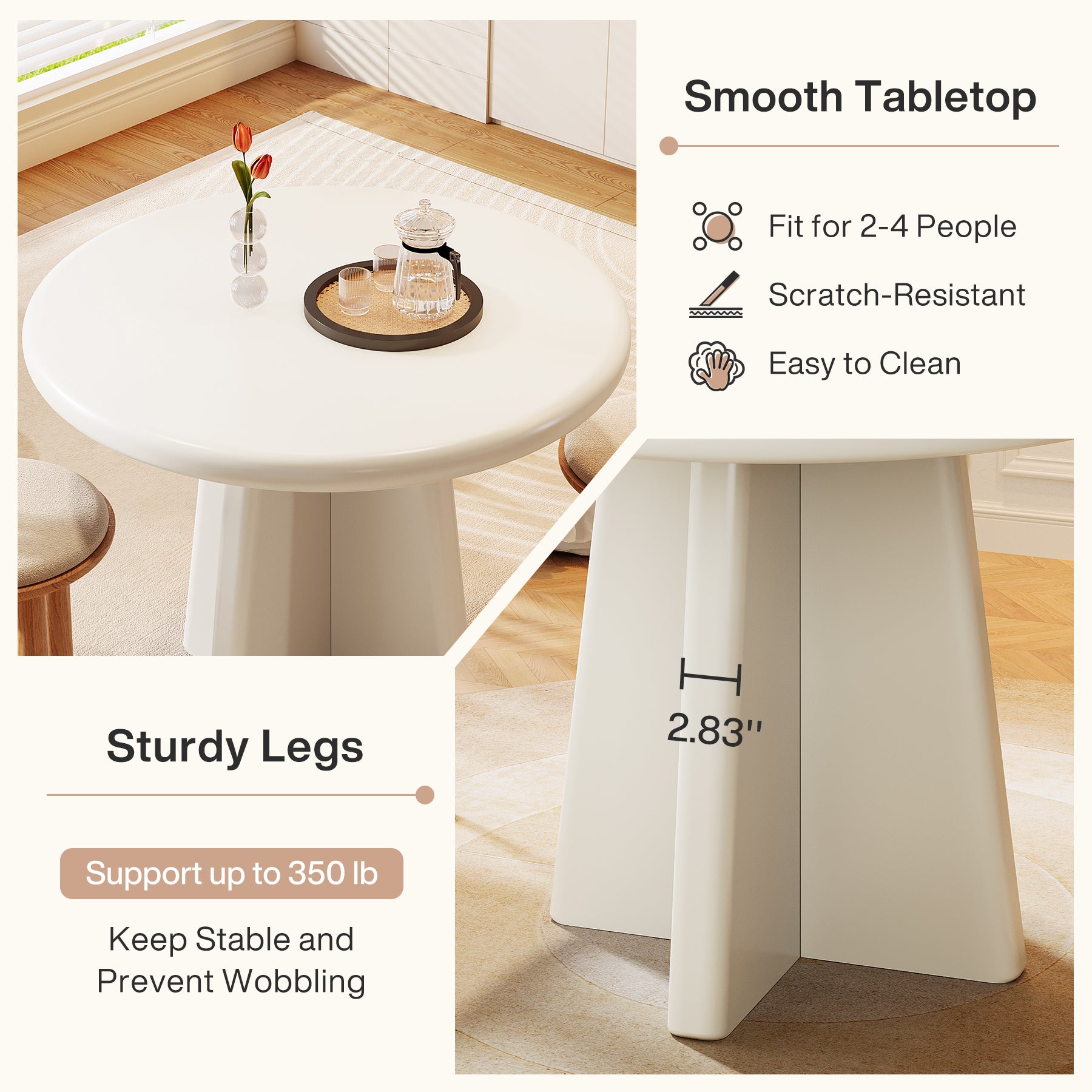 31.5" Dining Table, Round Kitchen Dinner Table