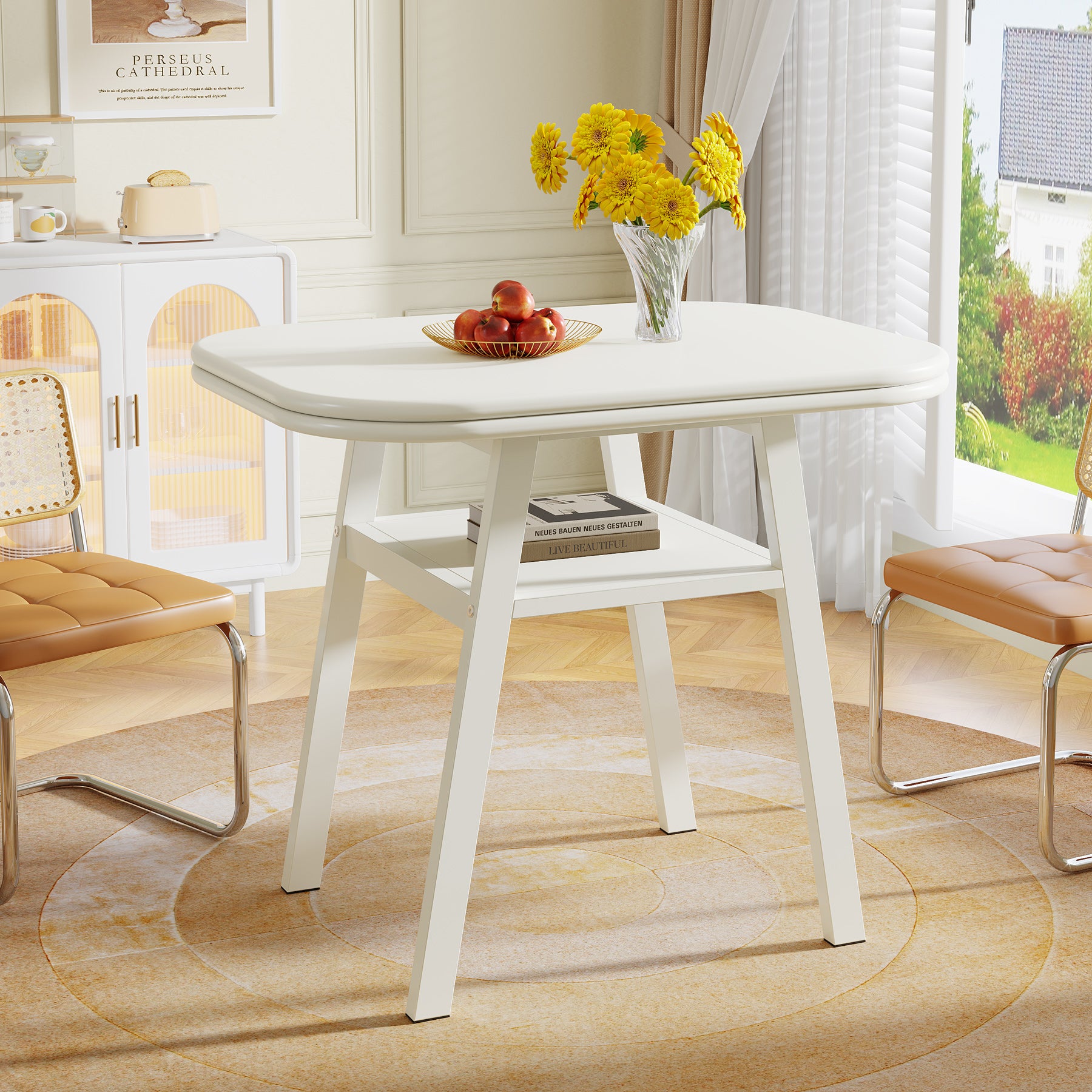 31.5" Dining Table, Small Modern Kitchen Table with Storage Shelf for 2-4 People