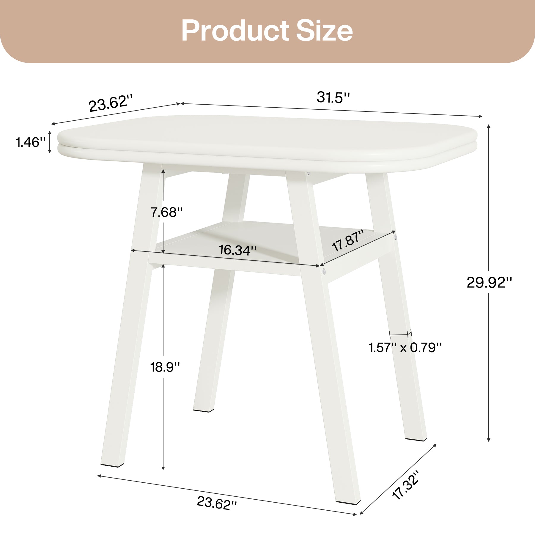 31.5" Dining Table, Small Modern Kitchen Table with Storage Shelf for 2-4 People