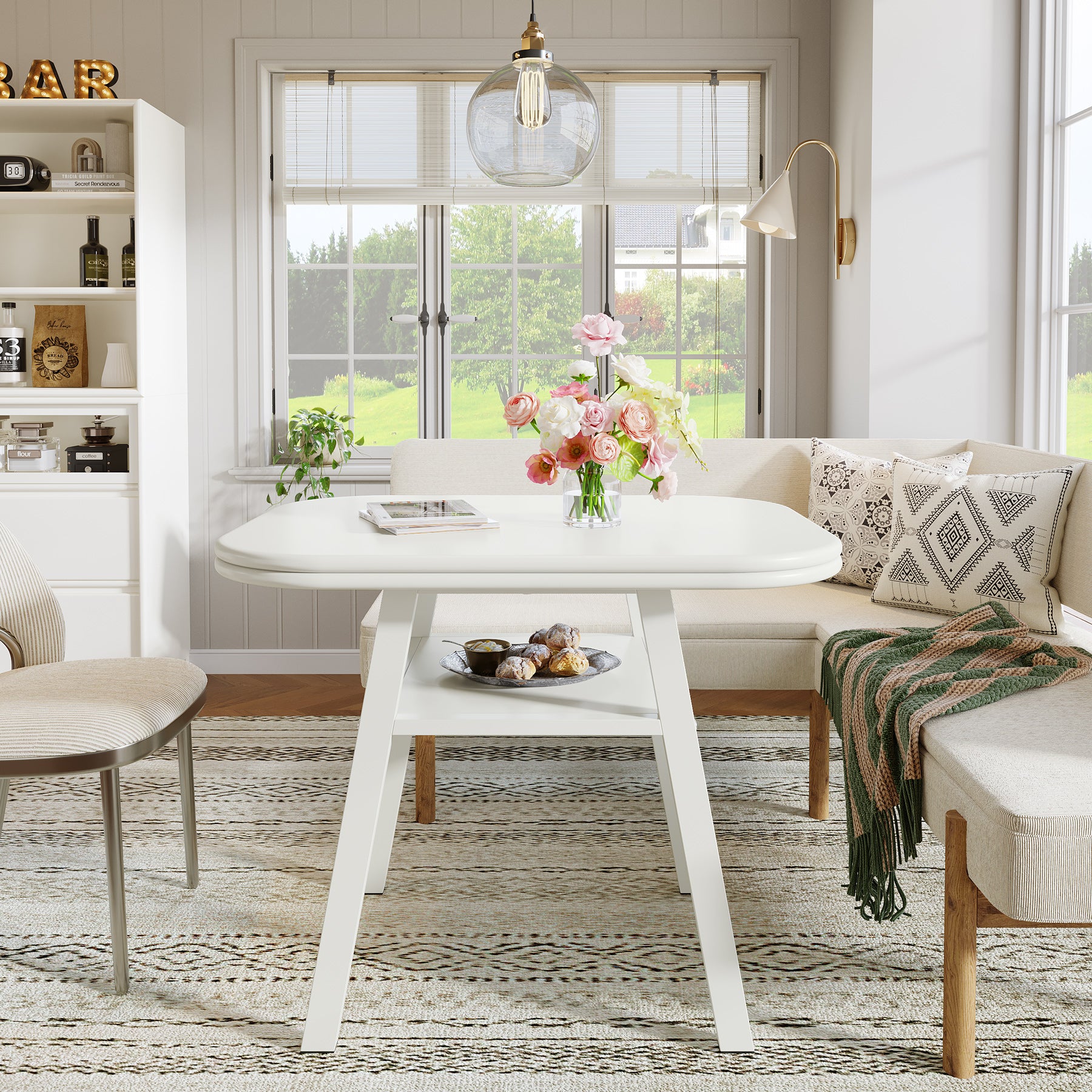 31.5" Dining Table, Small Modern Kitchen Table with Storage Shelf for 2-4 People