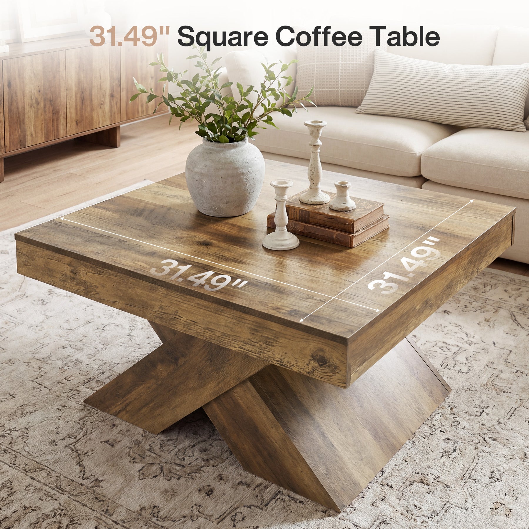 31.5“ Farmhouse Wood Coffee Table, Rustic Accent Center Table for Living Room