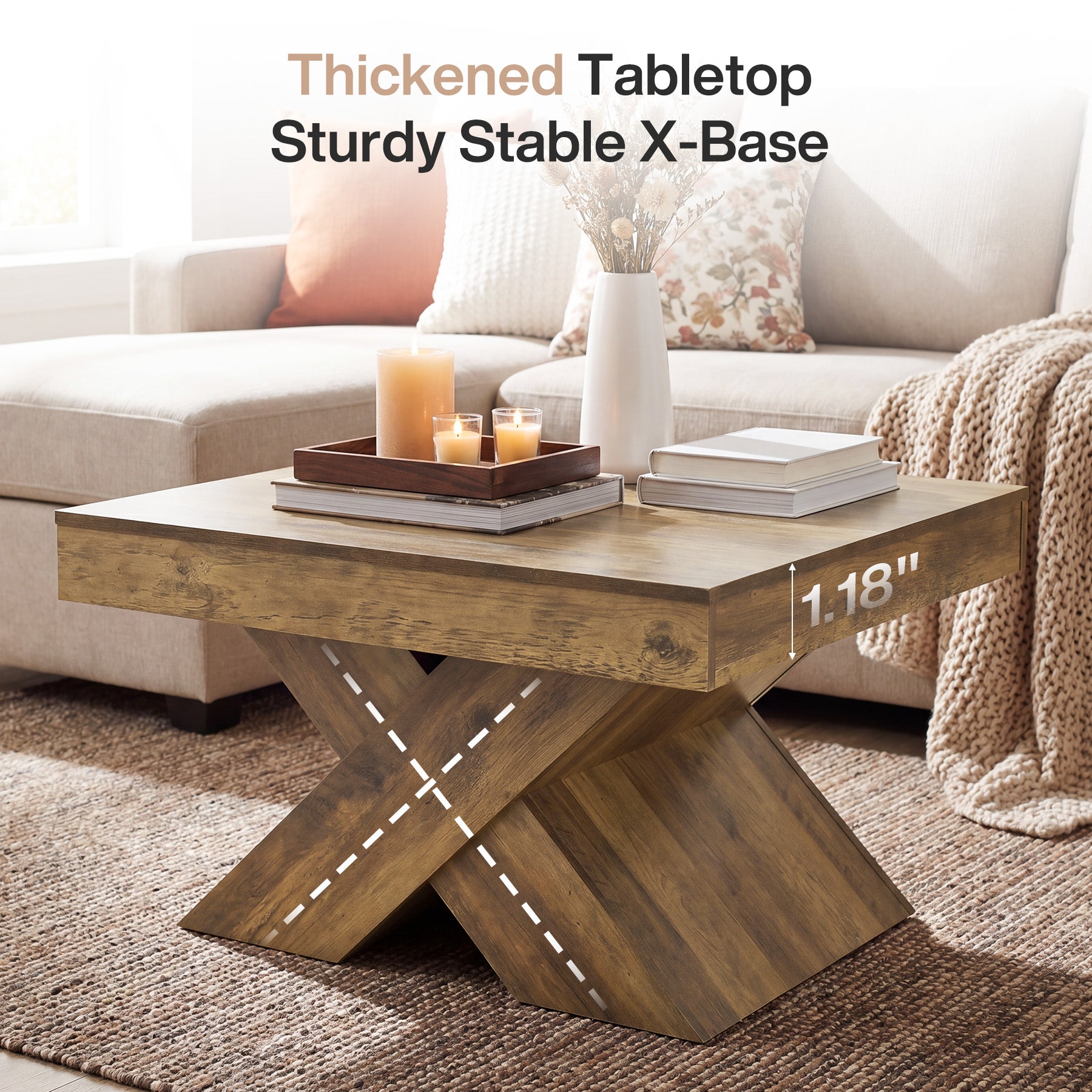 31.5“ Farmhouse Wood Coffee Table, Rustic Accent Center Table for Living Room