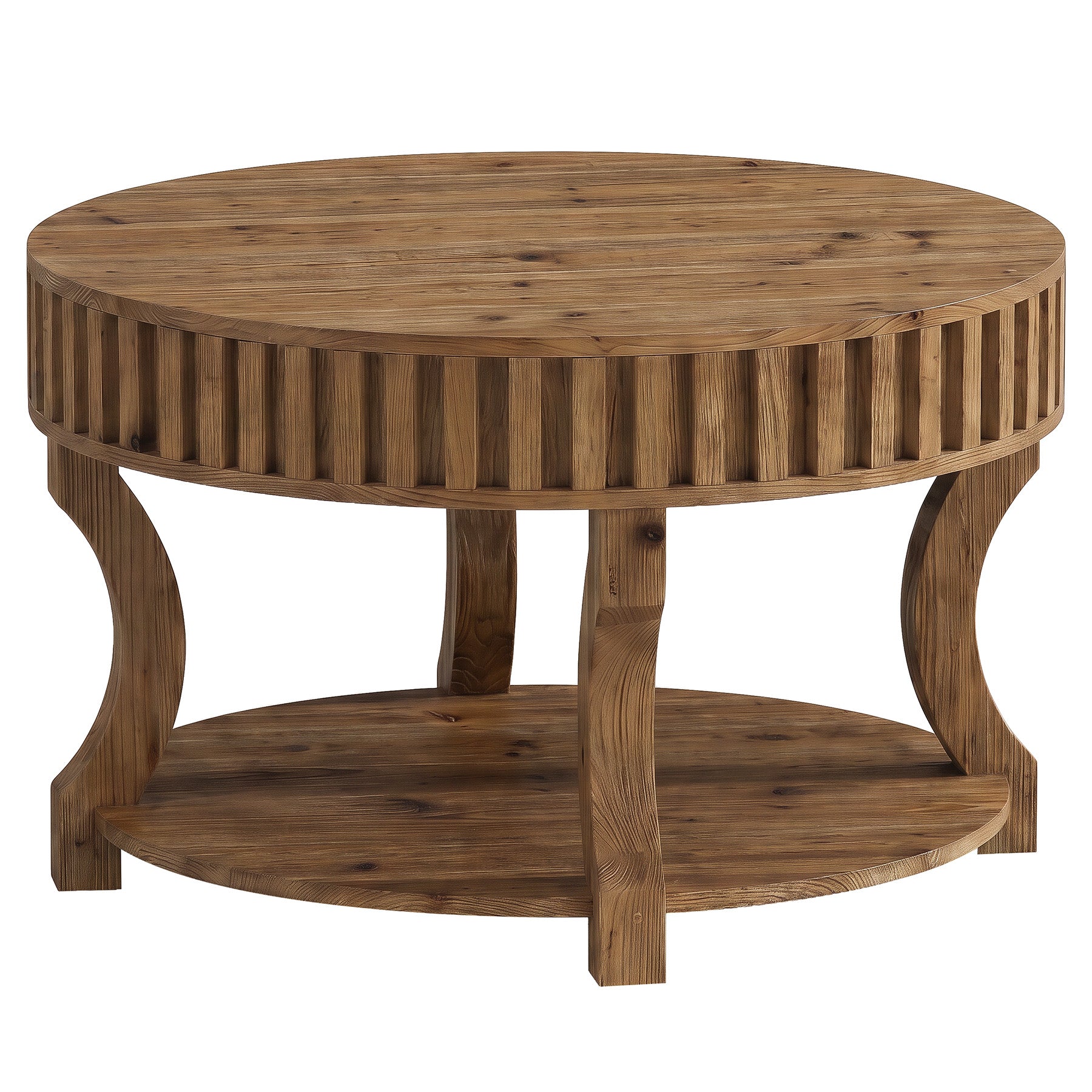 31.5" Round Coffee Table, Farmhouse 2-Tier Center Table with Storage for Living Room